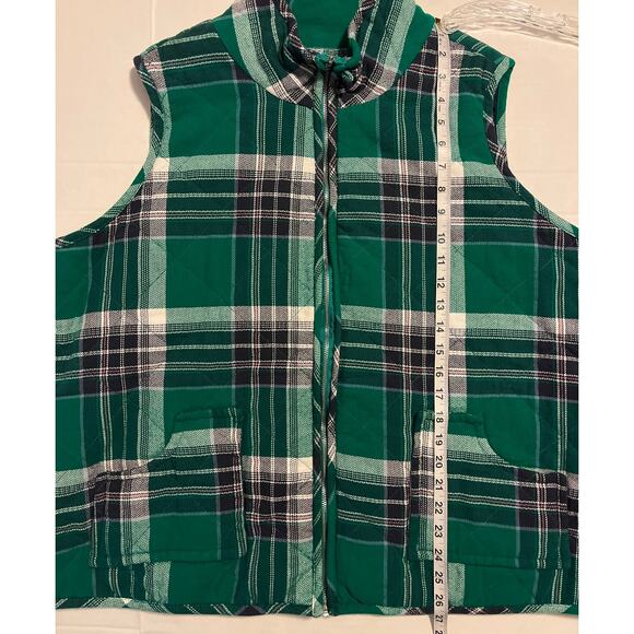 Quilted Flannel Padded Vest Womens Size 22/24W Green Plaid Pockets Casual Layer - Picture 12 of 16